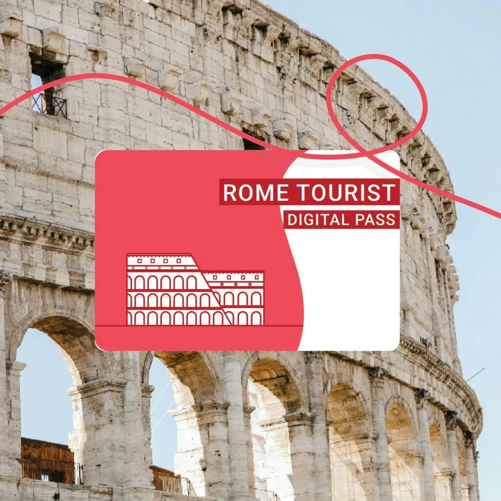 Rome Tourist Digital Pass over Colosseum backdrop.