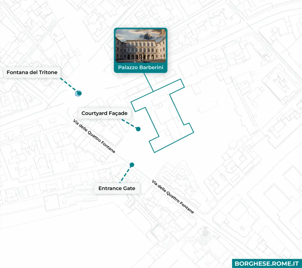 Map of Palazzo Barberini and nearby landmarks