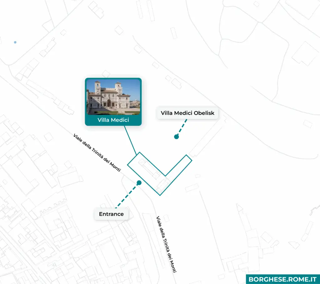 Map showing Villa Medici and nearby obelisk.